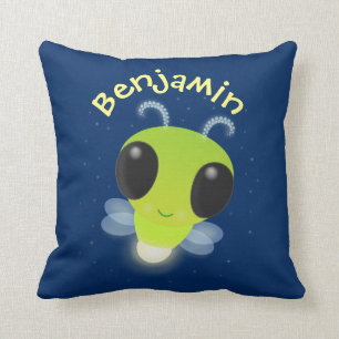Cute green glow bug firefly cartoon illustration cushion