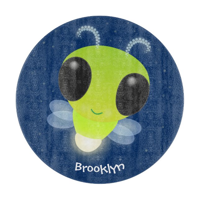 Cute green glow bug firefly cartoon illustration cutting board (Front)