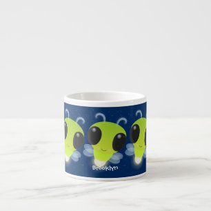 Cute green glow bug firefly cartoon illustration espresso cup