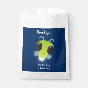 Cute green glow bug firefly cartoon illustration favour bag