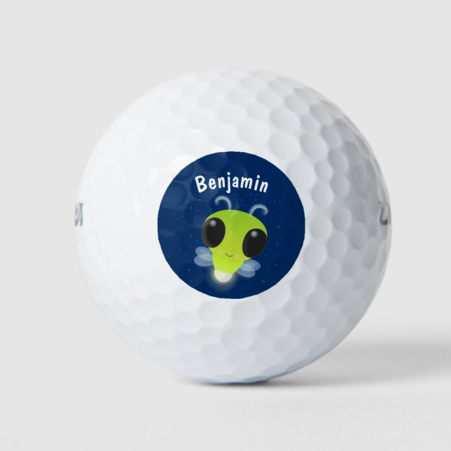 Cute green glow bug firefly cartoon illustration golf balls (Front)