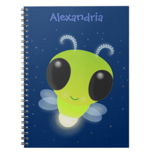 Cute green glow bug firefly cartoon illustration notebook
