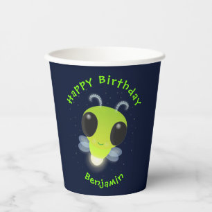 Cute green glow bug firefly cartoon illustration paper cups