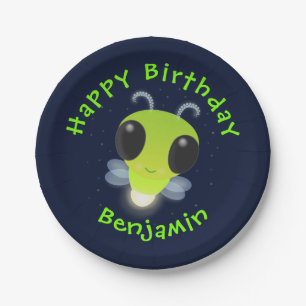 Cute green glow bug firefly cartoon illustration paper plate