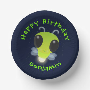 Cute green glow bug firefly cartoon illustration paper plate