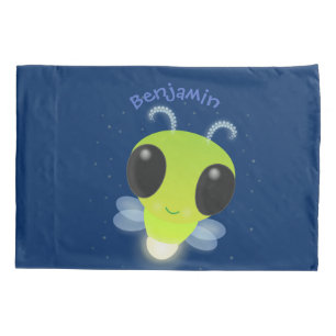 Cute green glow bug firefly cartoon illustration pillowcase