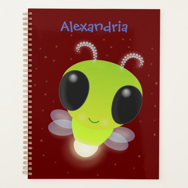 Cute green glow bug firefly cartoon illustration planner (Front)