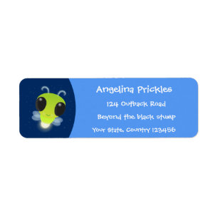 Cute green glow bug firefly cartoon illustration return address label