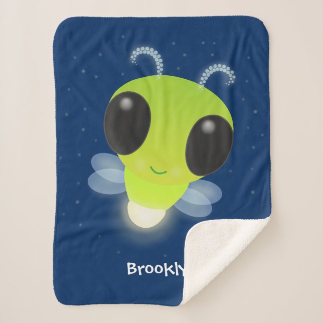 Cute green glow bug firefly cartoon illustration  sherpa blanket (Front)