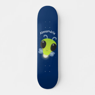 Cute green glow bug firefly cartoon illustration skateboard