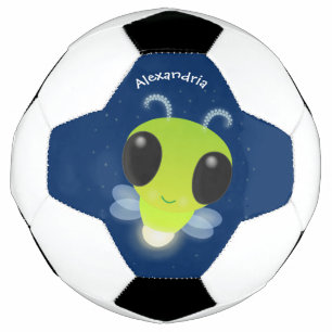 Cute green glow bug firefly cartoon illustration soccer ball