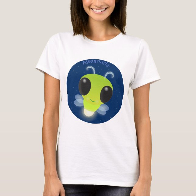 Cute green glow bug firefly cartoon illustration T-Shirt (Front)
