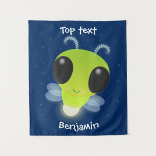 Cute green glow bug firefly cartoon illustration tapestry