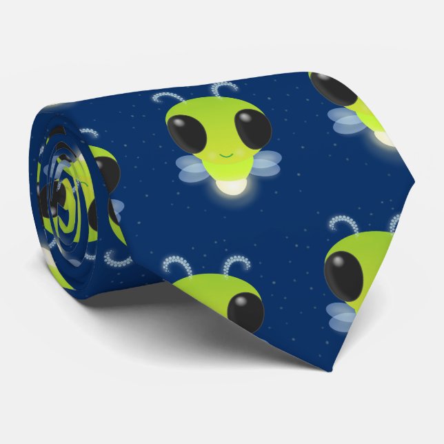 Cute green glow bug firefly cartoon illustration tie (Rolled)