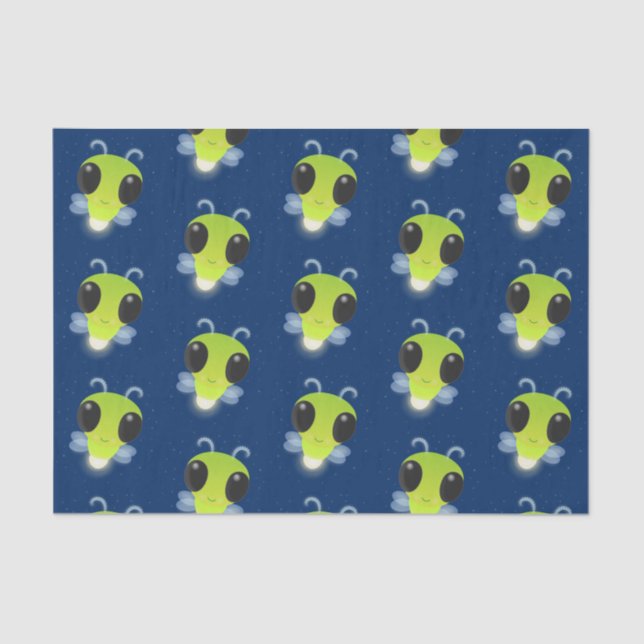 Cute green glow bug firefly cartoon illustration tissue paper (Front)