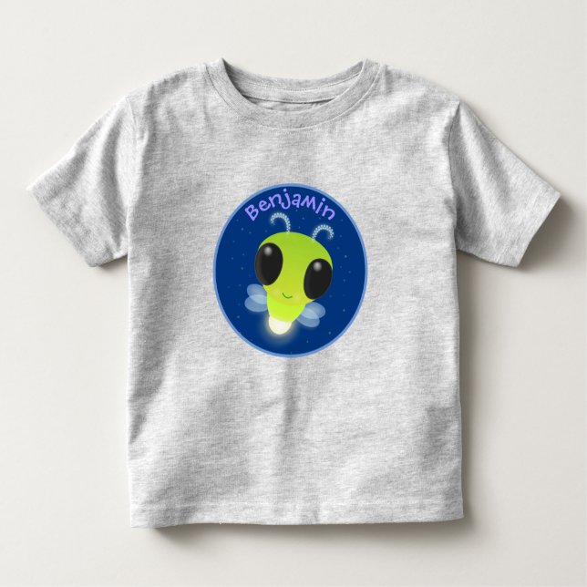Cute green glow bug firefly cartoon illustration toddler T-Shirt (Front)
