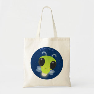 Cute green glow bug firefly cartoon illustration tote bag