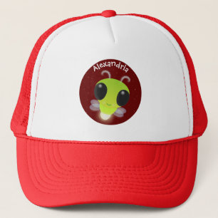 Cute green glow bug firefly cartoon illustration trucker hat