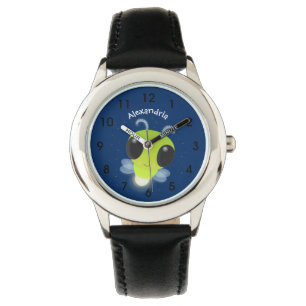Cute green glow bug firefly cartoon illustration watch