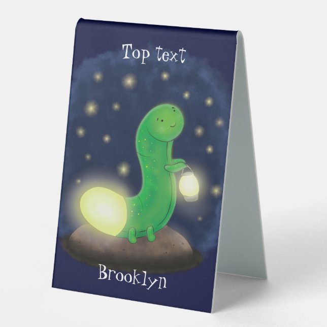 Cute green glow worm cartoon illustration (Front)