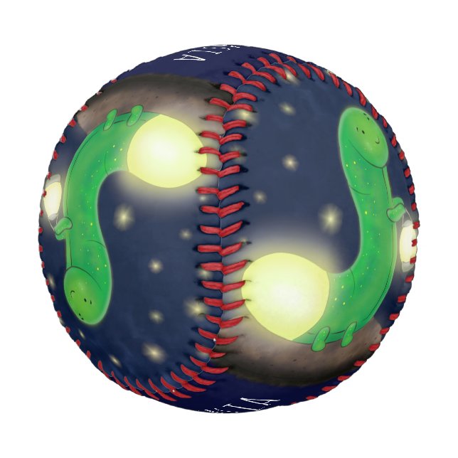 Cute green glow worm cartoon illustration baseball (Angled)