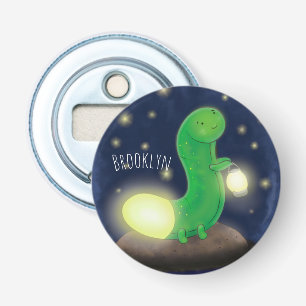 Cute green glow worm cartoon illustration bottle opener