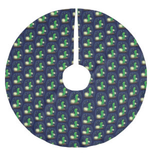Cute green glow worm cartoon illustration brushed polyester tree skirt