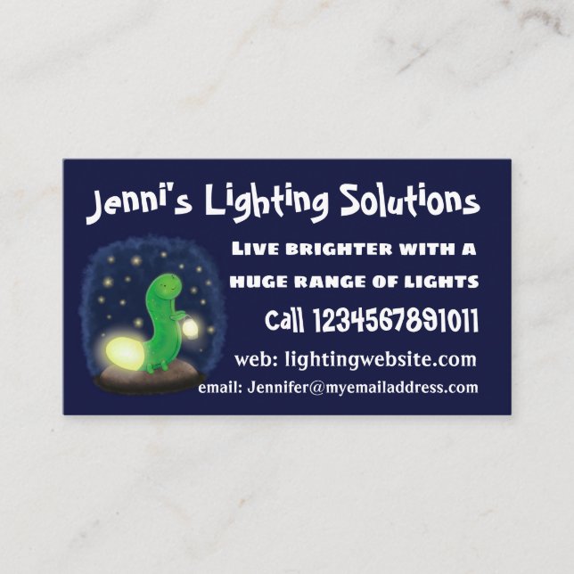 Cute green glow worm cartoon illustration business card (Front)