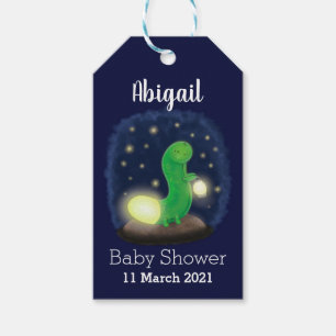 Cute green glow worm cartoon illustration gift tags