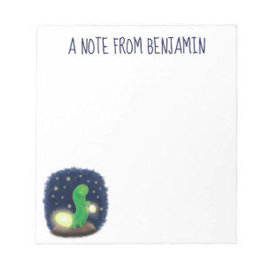 Cute green glow worm cartoon illustration notepad