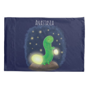 Cute green glow worm cartoon illustration pillowcase