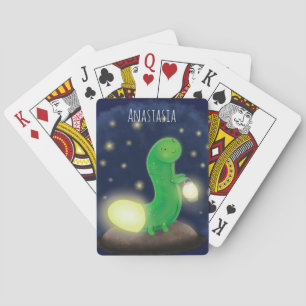 Cute green glow worm cartoon illustration playing cards