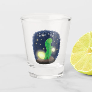 Cute green glow worm cartoon illustration shot glass