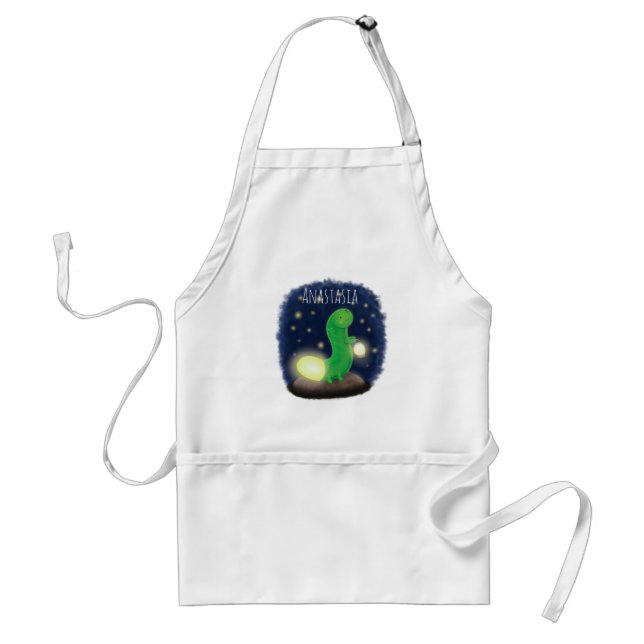Cute green glow worm cartoon illustration standard apron (Front)