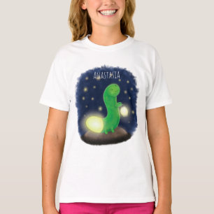 Cute green glow worm cartoon illustration T-Shirt