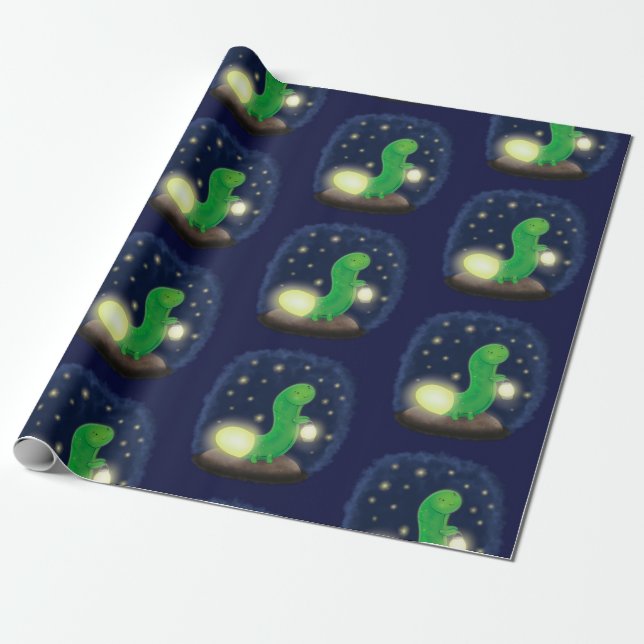 Cute green glow worm cartoon illustration wrapping paper (Unrolled)