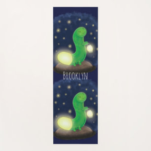 Cute green glow worm cartoon illustration yoga mat