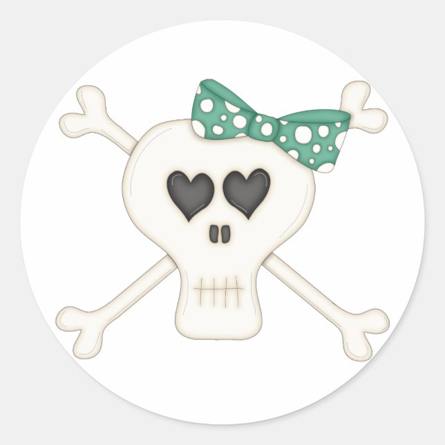 Cute Green Goth Crossbones Classic Round Sticker (Front)
