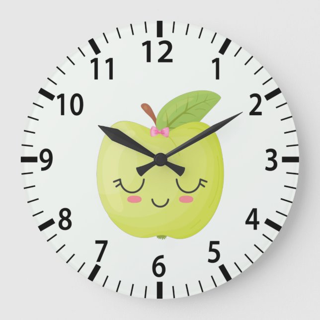 Cute Green Granny Smith Apple Fruit Kitchen Decor  Large Clock (Front)