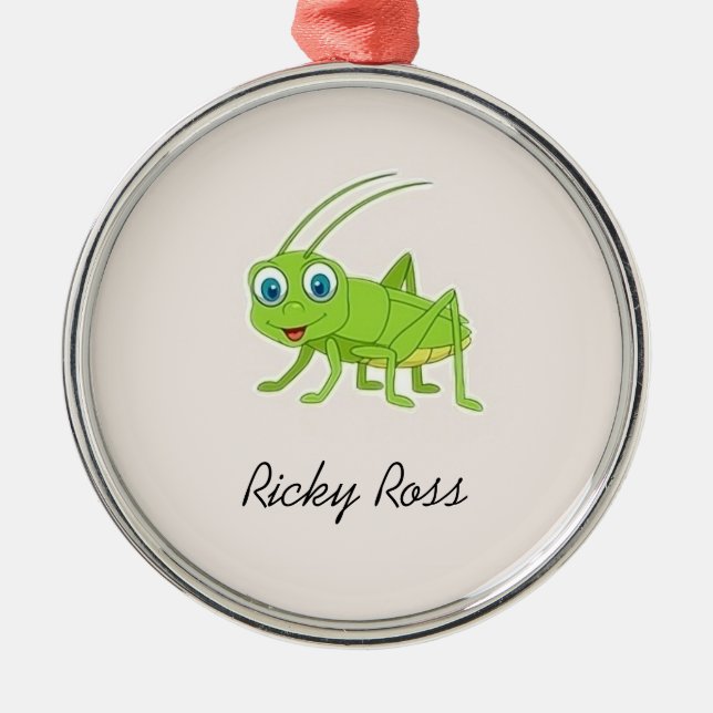 Cute green grasshopper purple metal ornament (Front)