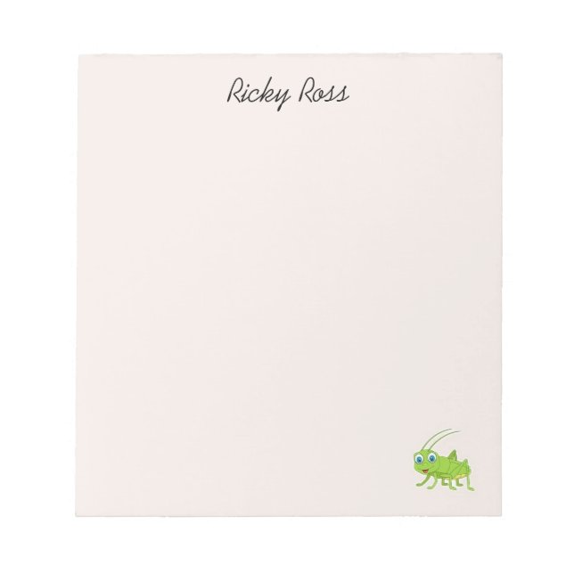 Cute green grasshopper purple notepad (Front)