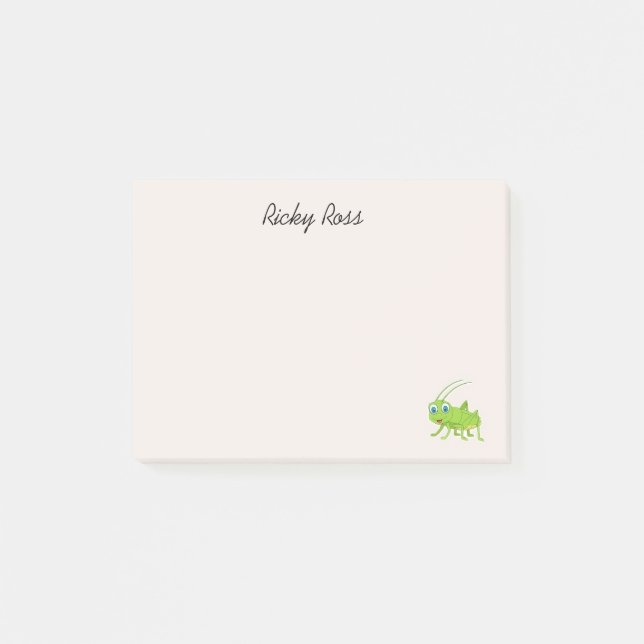 Cute green grasshopper purple post-it notes (Front)
