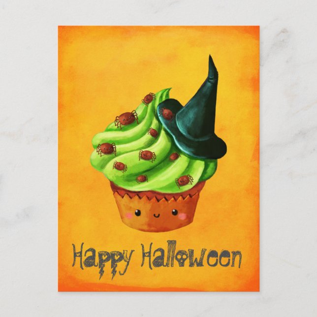 Cute Green Halloween Cupcake Postcard (Front)