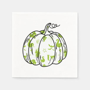 Cute Green Halloween Icons in Pumpkin Cocktail Napkin
