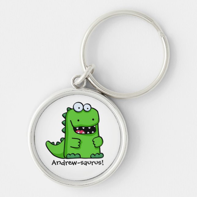 Cute Green Happy Dinosaur Key Ring (Front)