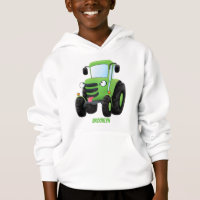 Cute green happy farm tractor cartoon illustration