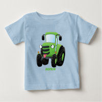 Cute green happy farm tractor cartoon illustration
