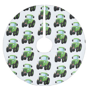 Cute green happy farm tractor cartoon illustration brushed polyester tree skirt
