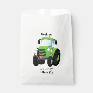 Cute green happy farm tractor cartoon illustration favour bag