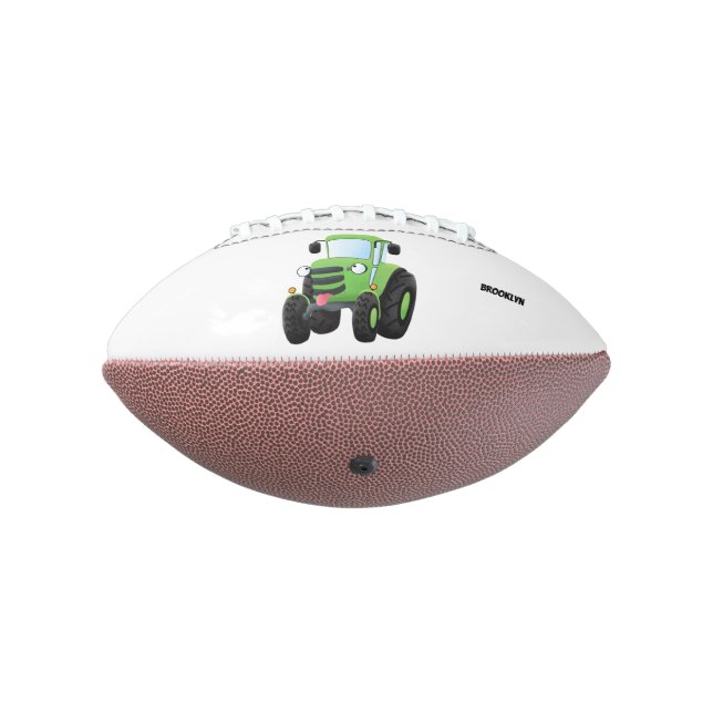 Cute green happy farm tractor cartoon illustration football (Rotated 270)